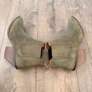 Patina Olive Green Suede Ankle Boots Pointed Toe Western Block Heel Womens 9.5